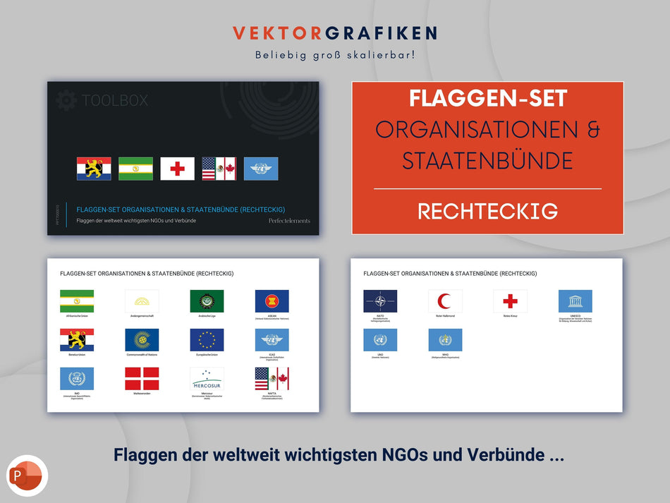 PowerPoint: Flaggen-Set Organisationen & Staatenbünde (Rechteckig)