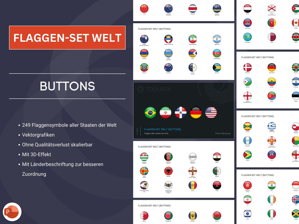 PowerPoint: Flaggen-Set Welt (Buttons)