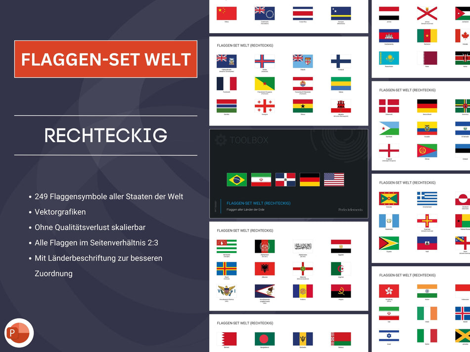 PowerPoint: Flaggen-Set Welt (Rechteckig)