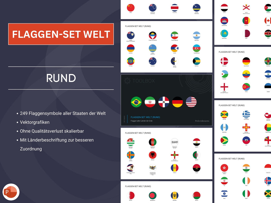 PowerPoint: Flaggen-Set Welt (Rund)