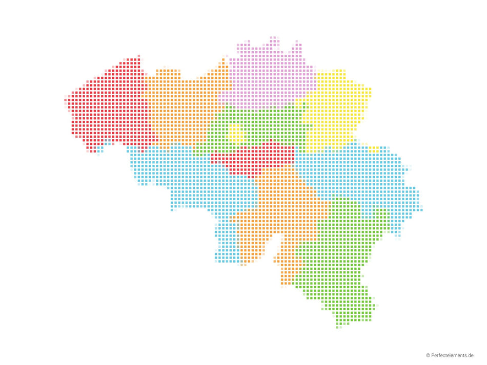 Vektor-Landkarte von Belgien (Punkte eckig, mehrfarbig)