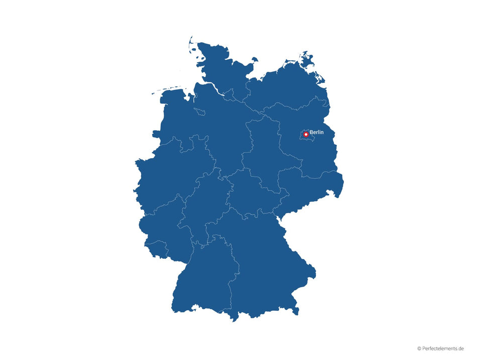 Vektor-Landkarte von Deutschland (Einfarbig mit Hauptstadt und Regionen)