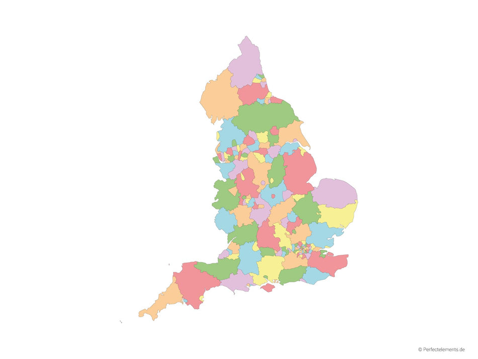 Vektor-Landkarte von England (Mehrfarbig mit Regionen)