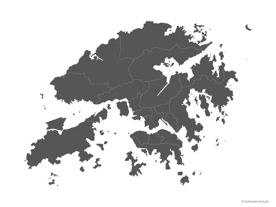 Vektor-Landkarte von Hongkong (Einfarbig mit Regionen)
