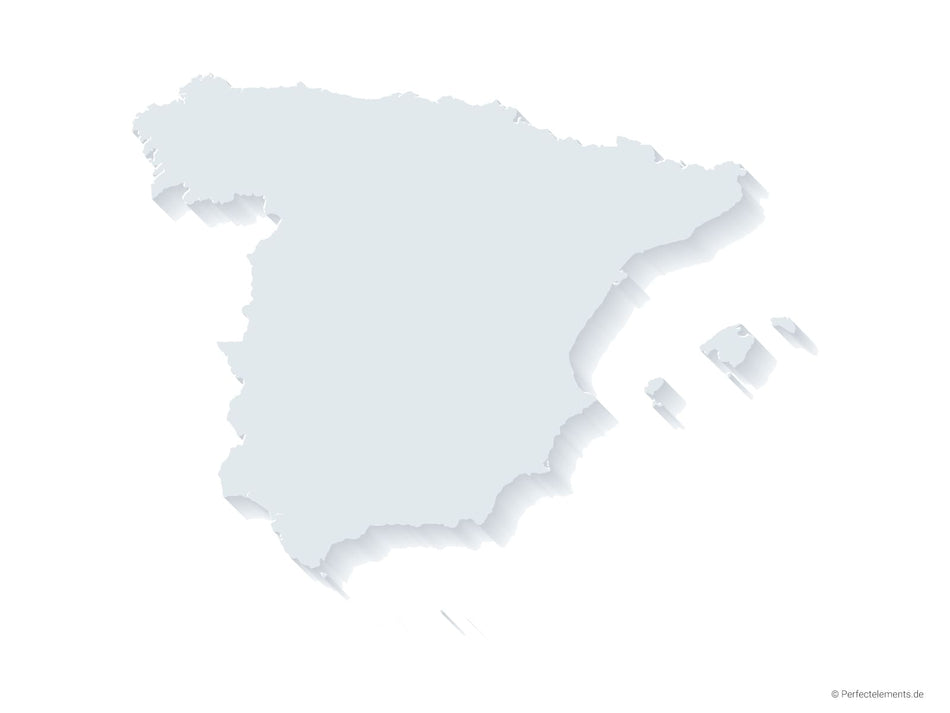 Vektor-Landkarte von Spanien, ohne Kanaren (3D)