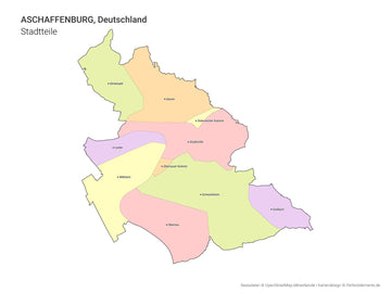 Vektor-Stadtkarte von Aschaffenburg mit allen Stadtteilen