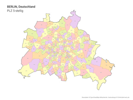 Vektor-Stadtkarte von Berlin mit 5-stelligen Postleitzahlbereichen