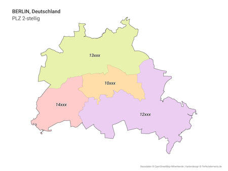 Vektor-Stadtkarte von Berlin mit 2-stelligen Postleitzahlbereichen