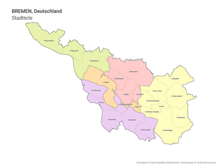 Vektor-Stadtkarte von Bremen mit allen Stadtteilen