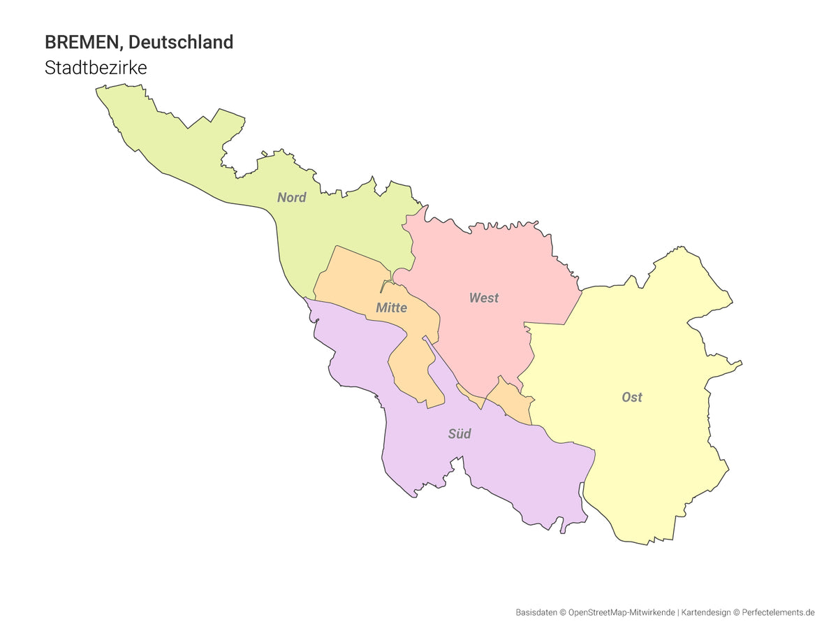 Vektor-Stadtkarte von Bremen mit allen Stadtbezirken