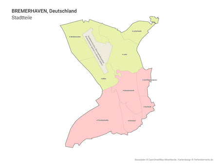 Vektor-Stadtkarte von Bremerhaven mit allen Stadtteilen