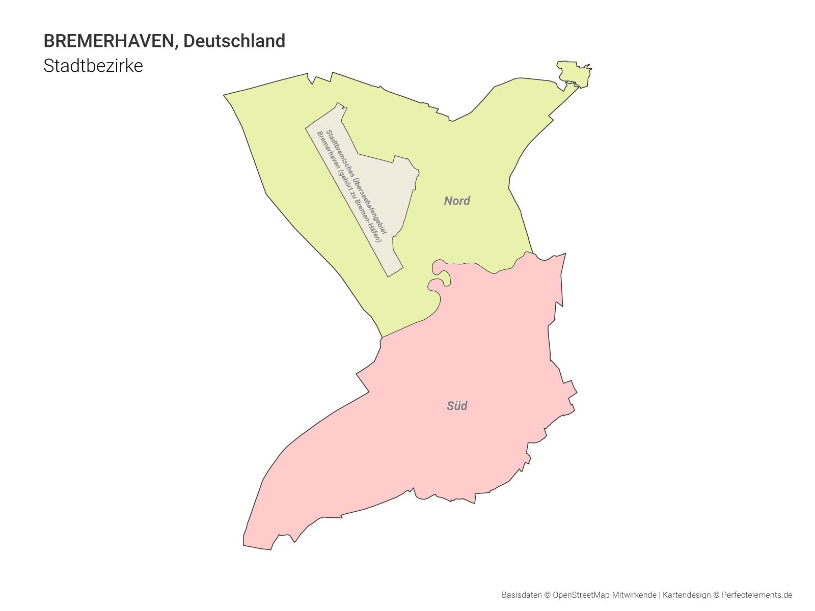 Vektor-Stadtkarte von Bremerhaven mit allen Stadtbezirken