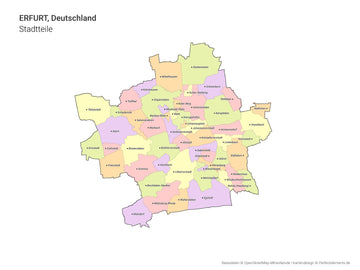 Vektor-Stadtkarte von Erfurt mit allen Stadtteilen