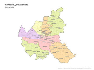 Vektor-Stadtkarte von Hamburg mit allen Stadtteilen