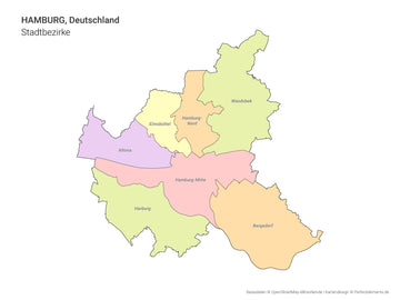 Vektor-Stadtkarte von Hamburg mit allen Stadtbezirken