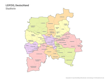 Vektor-Stadtkarte von Leipzig mit allen Stadtteilen