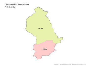 Vektor-Stadtkarte von Oberhausen mit 3-stelligen Postleitzahlbereichen