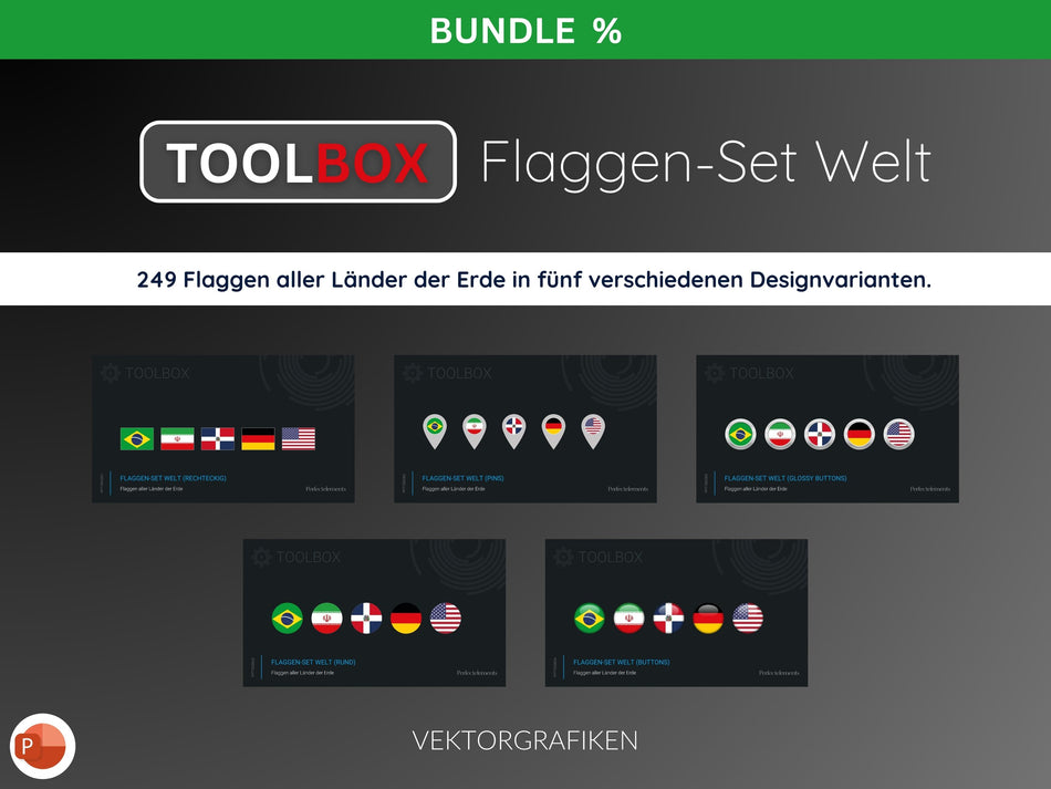 PowerPoint BUNDLE: Flaggen-Set Welt