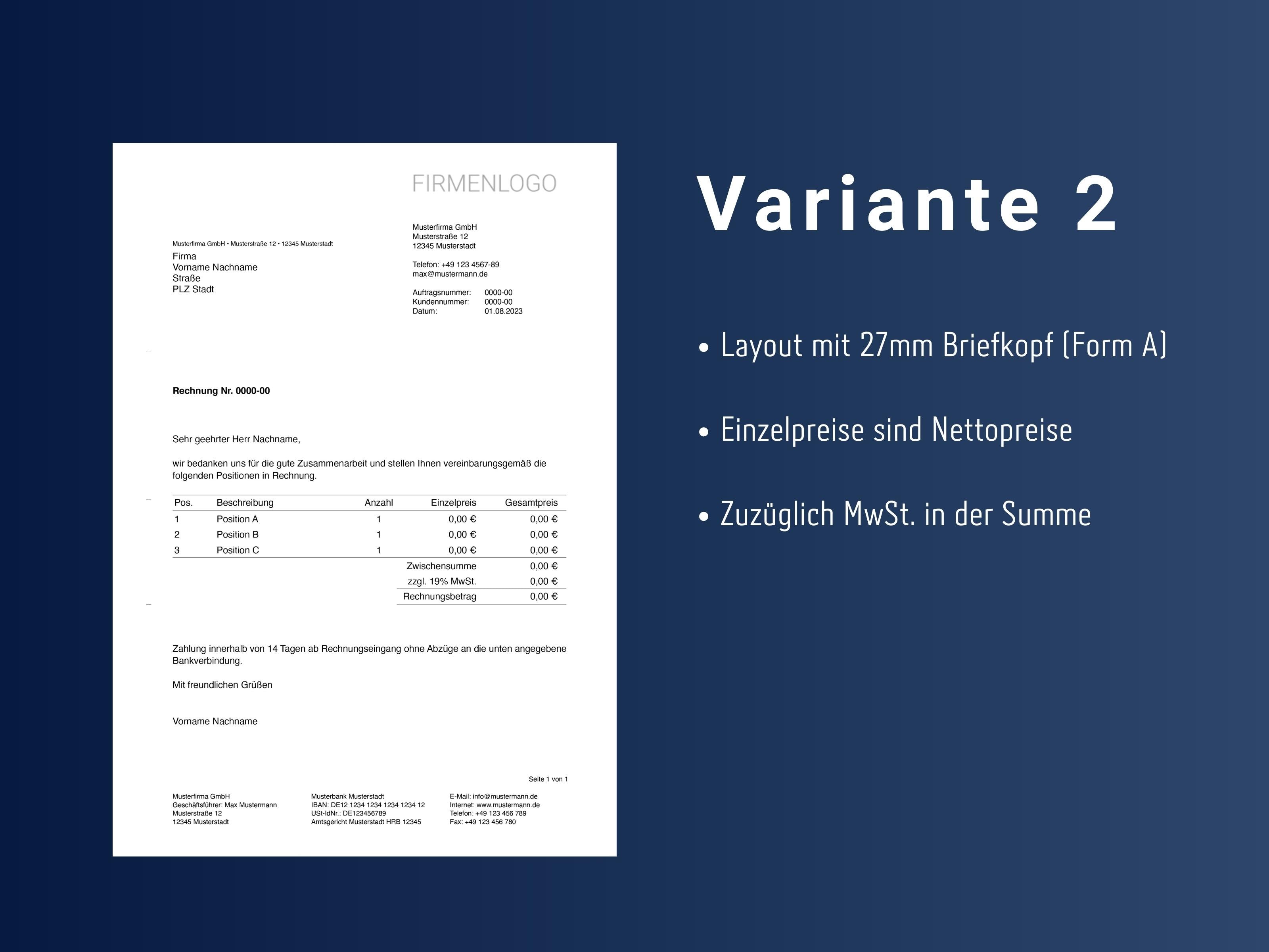 Rechnungsvorlage für Pages (Variante 2)