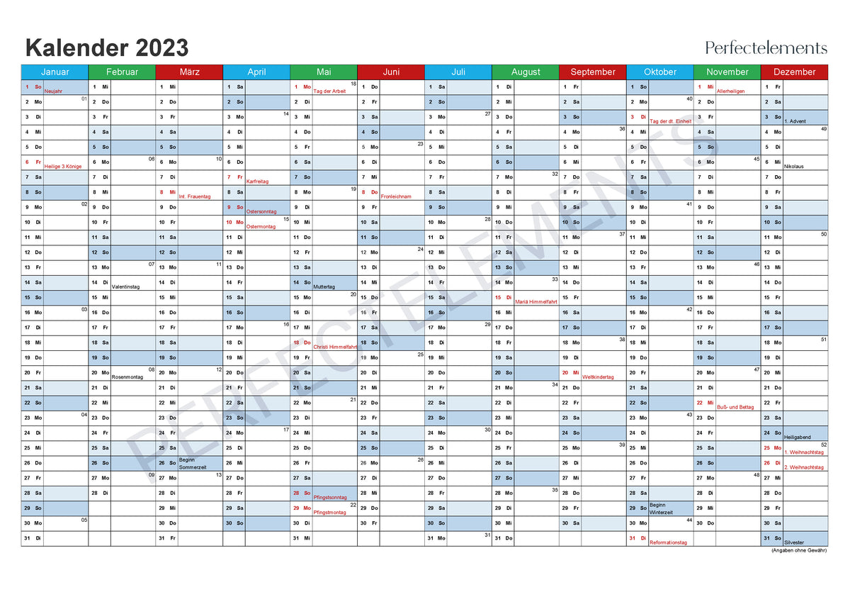 Jahreskalender 2023 im PDF-Format