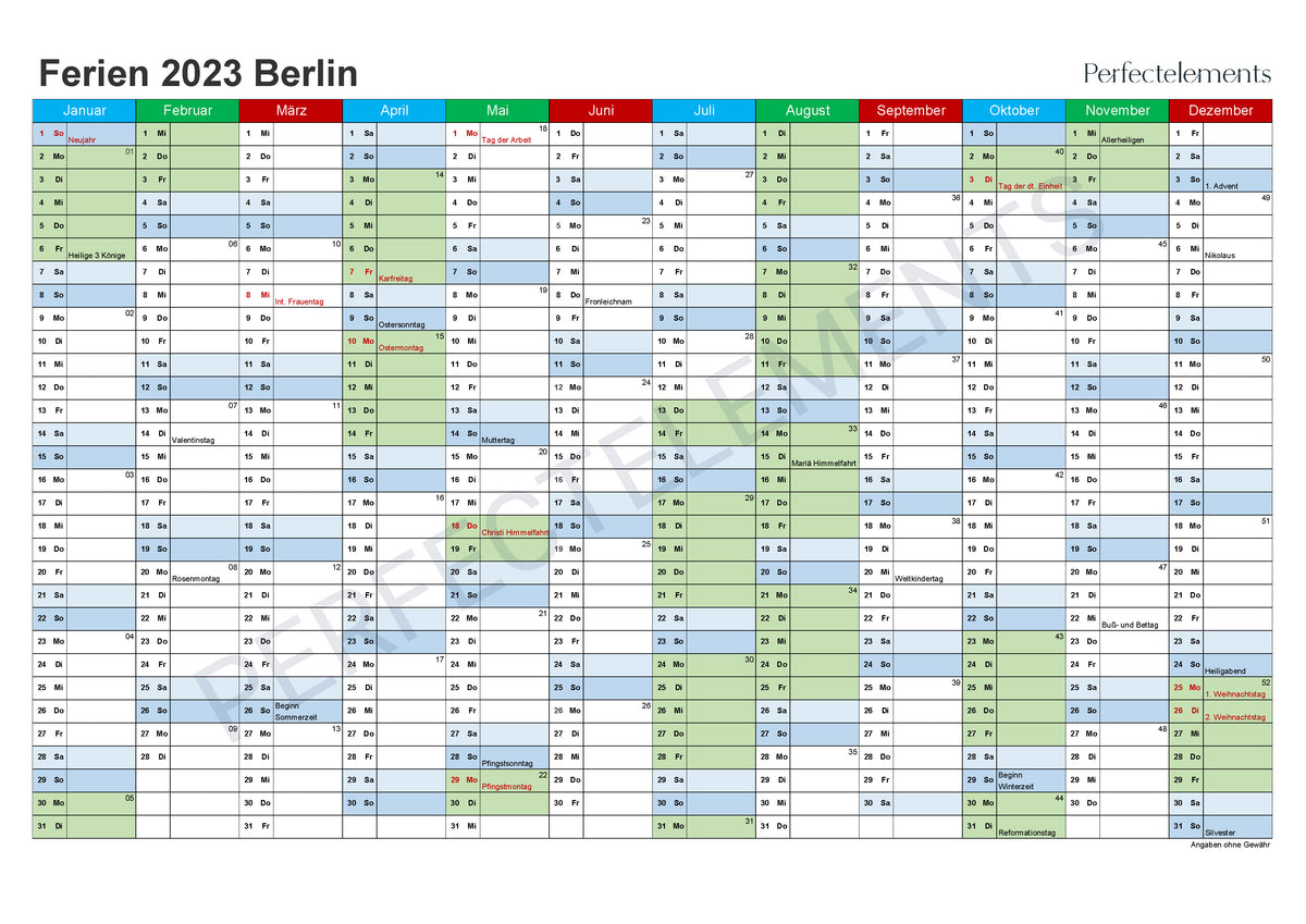 Jahreskalender 2023 im PDF-Format (Bundesland Berlin)