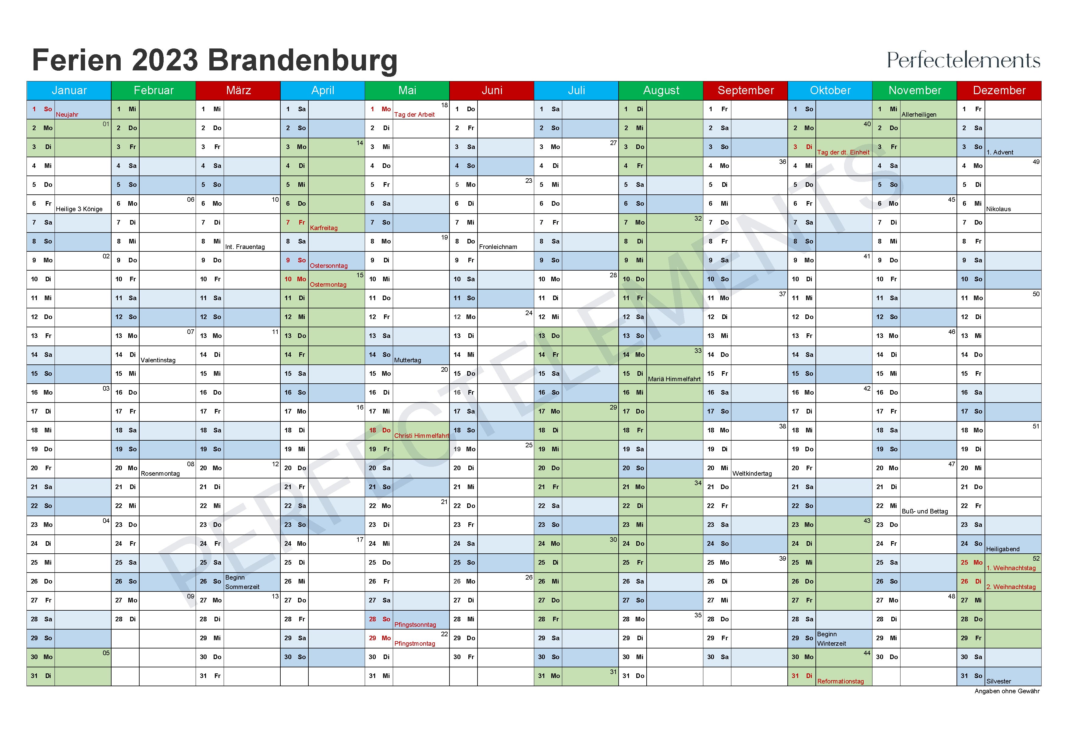 Jahreskalender 2023 im PDF-Format (Bundesland Brandenburg)