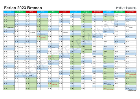 Jahreskalender 2023 im PDF-Format (Bundesland Bremen)