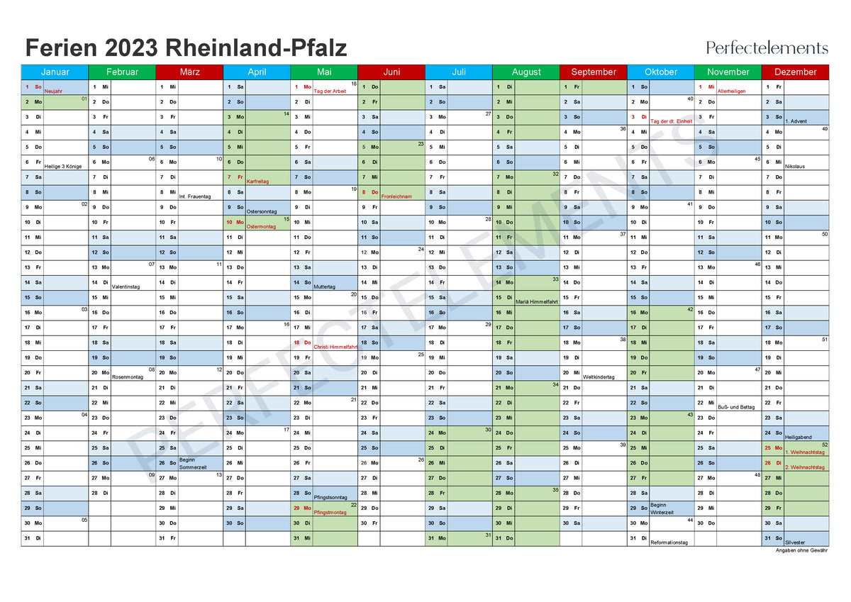 Jahreskalender 2023 im PDF-Format (Bundesland Rheinland-Pfalz)