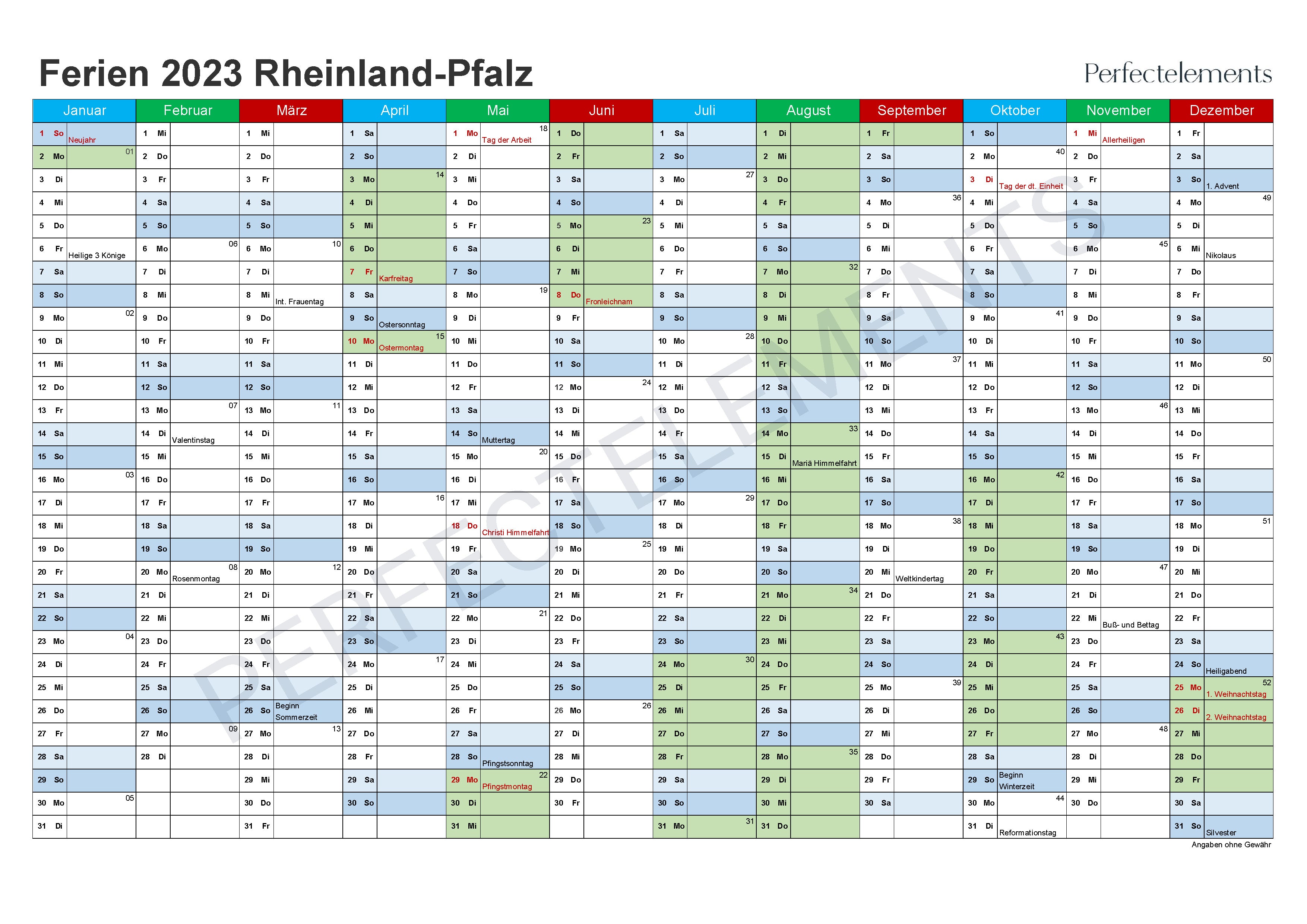 Jahreskalender 2023 im PDF-Format (Bundesland Rheinland-Pfalz)