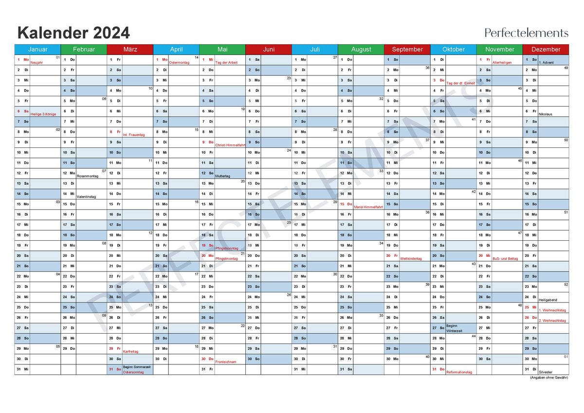 Jahreskalender 2024 im PDF-Format