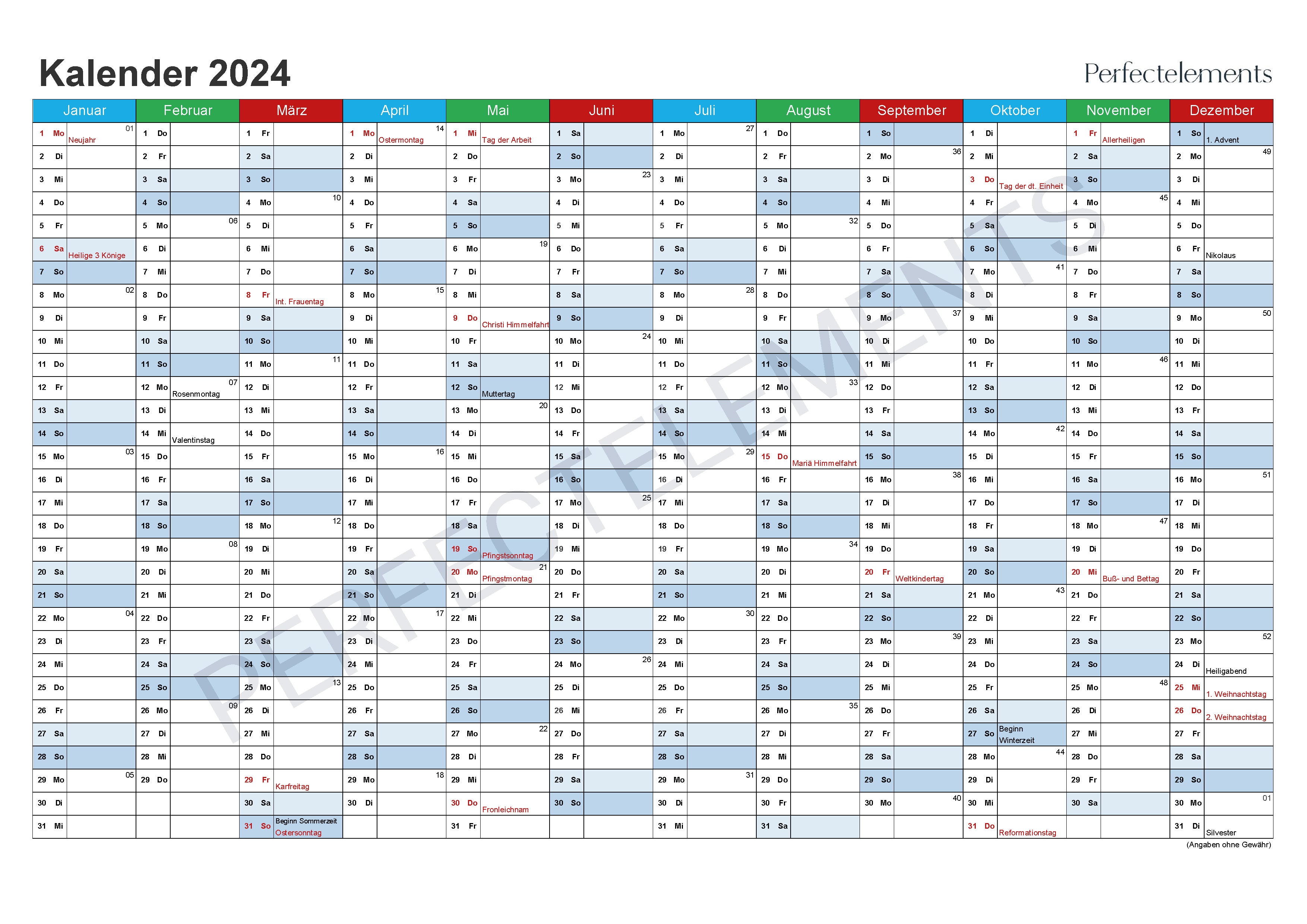 Jahreskalender 2024 im PDF-Format