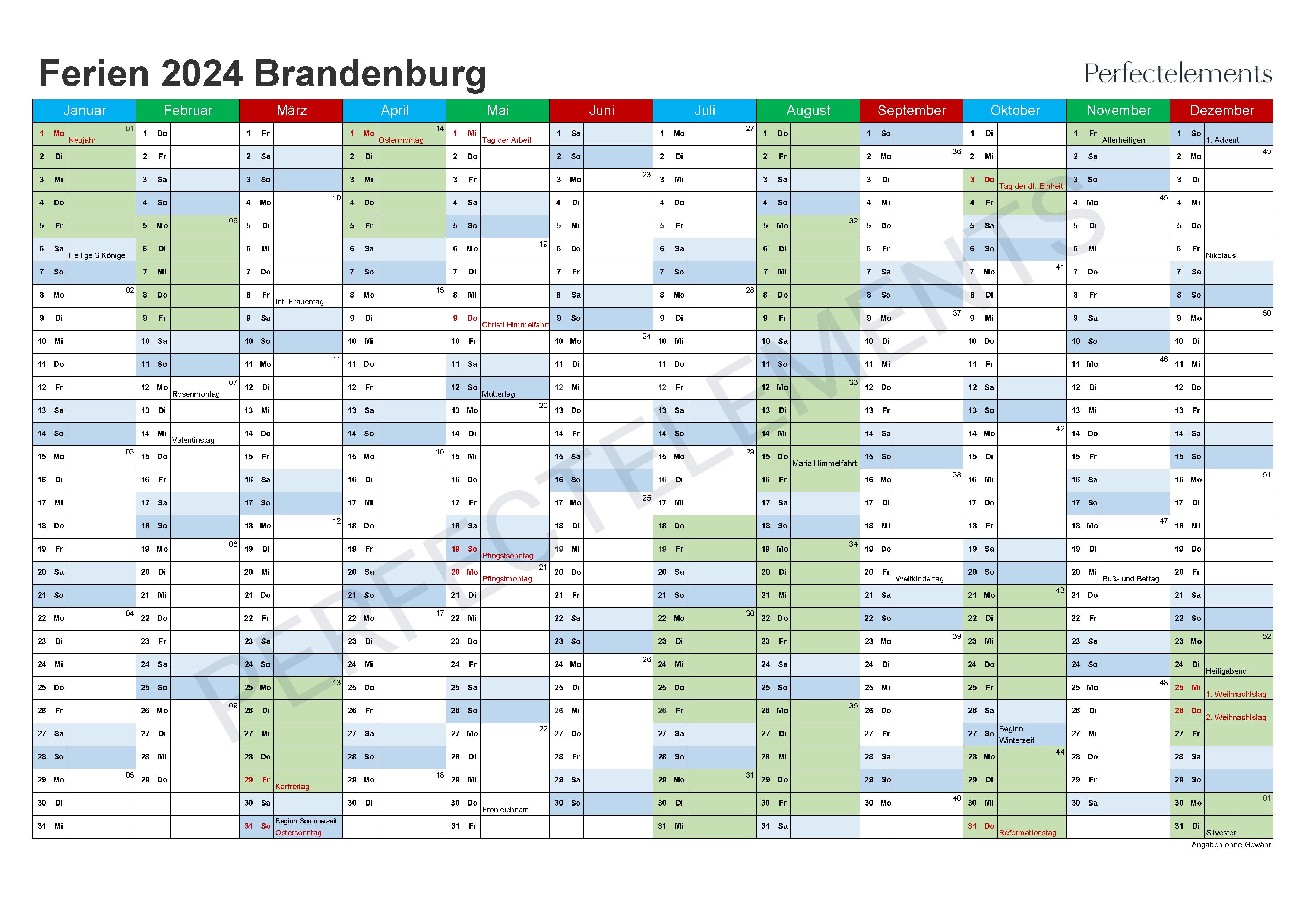 Jahreskalender 2024 im PDF-Format (Bundesland Brandenburg)