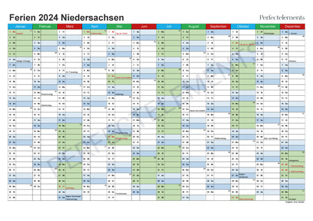 Jahreskalender 2024 im PDF-Format (Bundesland Niedersachsen)