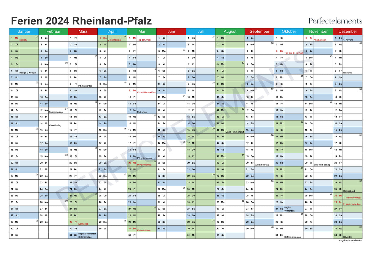 Jahreskalender 2024 im PDF-Format (Bundesland Rheinland-Pfalz)