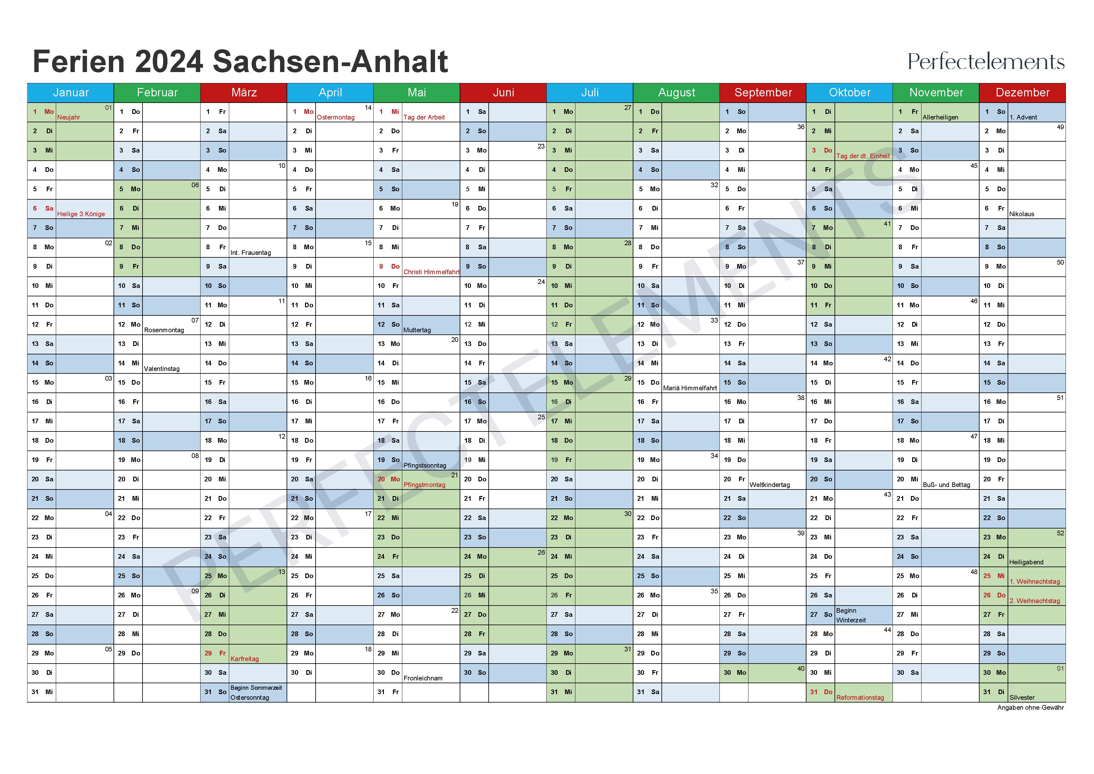 Jahreskalender 2024 im PDF-Format (Bundesland Sachsen-Anhalt)