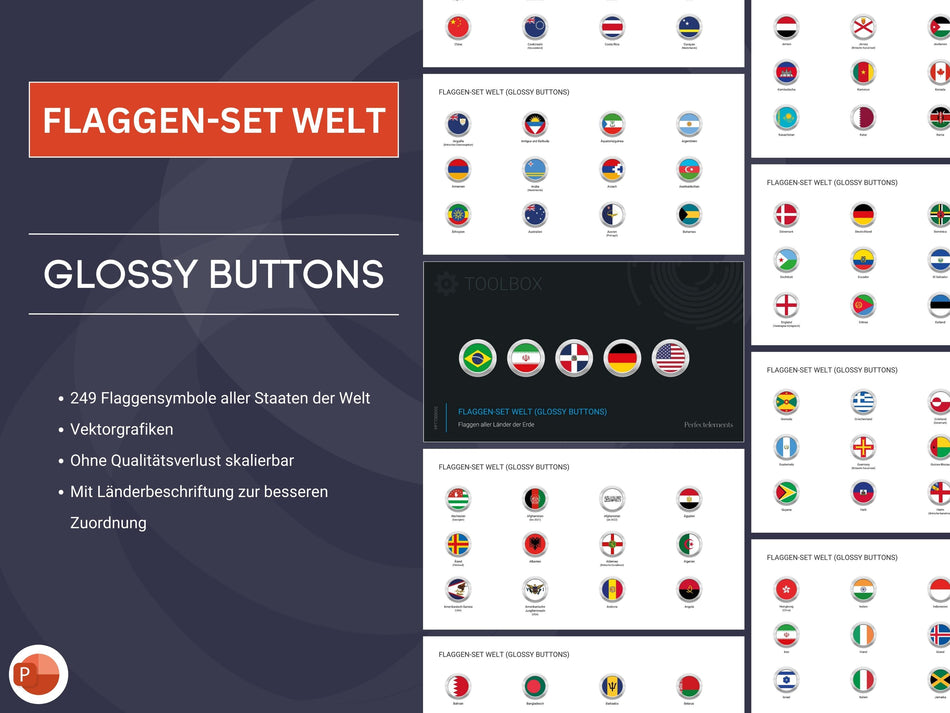 PowerPoint: Flaggen-Set Welt (Glossy Buttons)