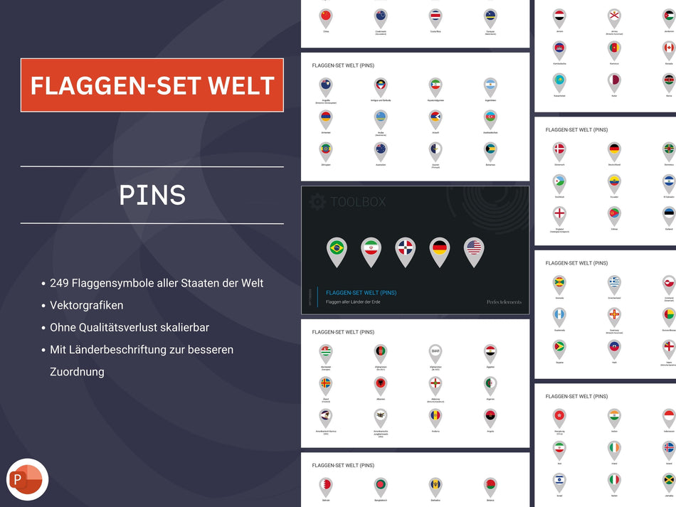 PowerPoint: Flaggen-Set Welt (Pins)