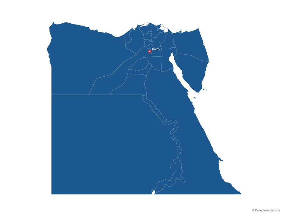 Vektor-Landkarte von Ägypten (Einfarbig mit Hauptstadt und Regionen)