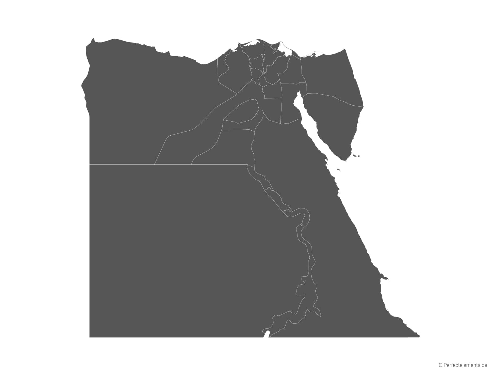 Vektor-Landkarte von Ägypten (Einfarbig mit Regionen)