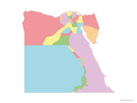 Vektor-Landkarte von Ägypten (Mehrfarbig mit Regionen)