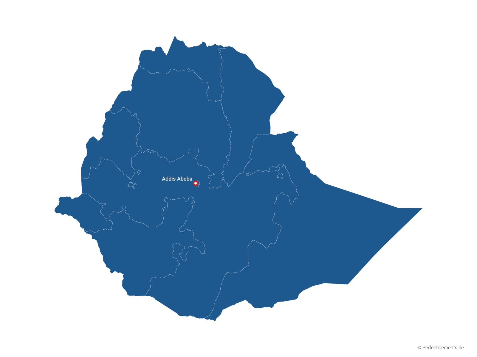 Vektor-Landkarte von Äthiopien (Einfarbig mit Hauptstadt und Regionen)