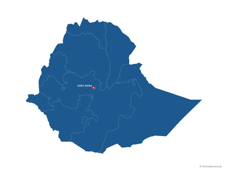 Vektor-Landkarte von Äthiopien (Einfarbig mit Hauptstadt und Regionen)