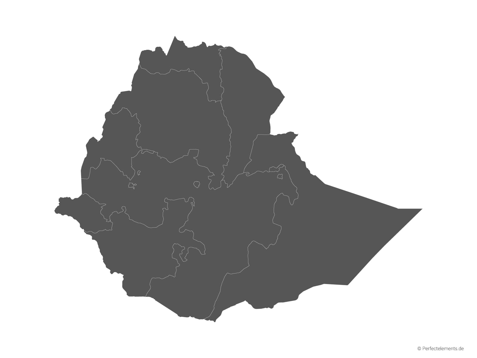 Vektor-Landkarte von Äthiopien (Einfarbig mit Regionen)