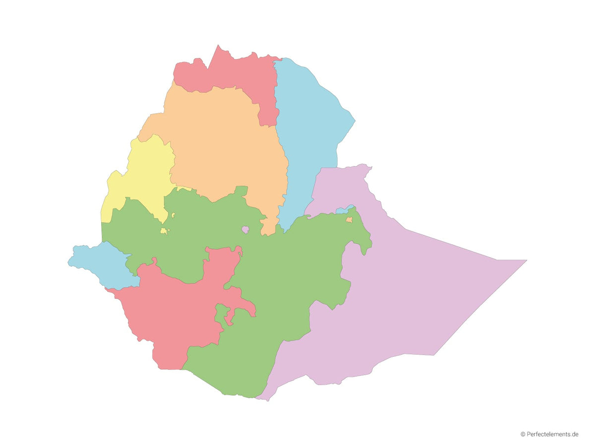 Vektor-Landkarte von Äthiopien (Mehrfarbig mit Regionen)