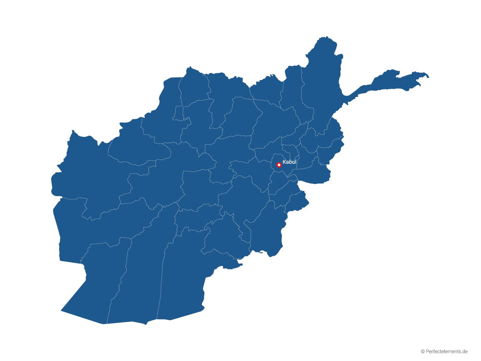 Vektor-Landkarte von Afghanistan (Einfarbig mit Hauptstadt und Regionen)