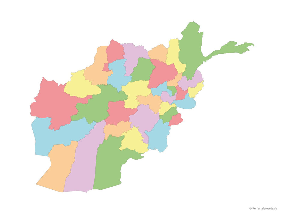 Vektor-Landkarte von Afghanistan (Mehrfarbig mit Regionen)