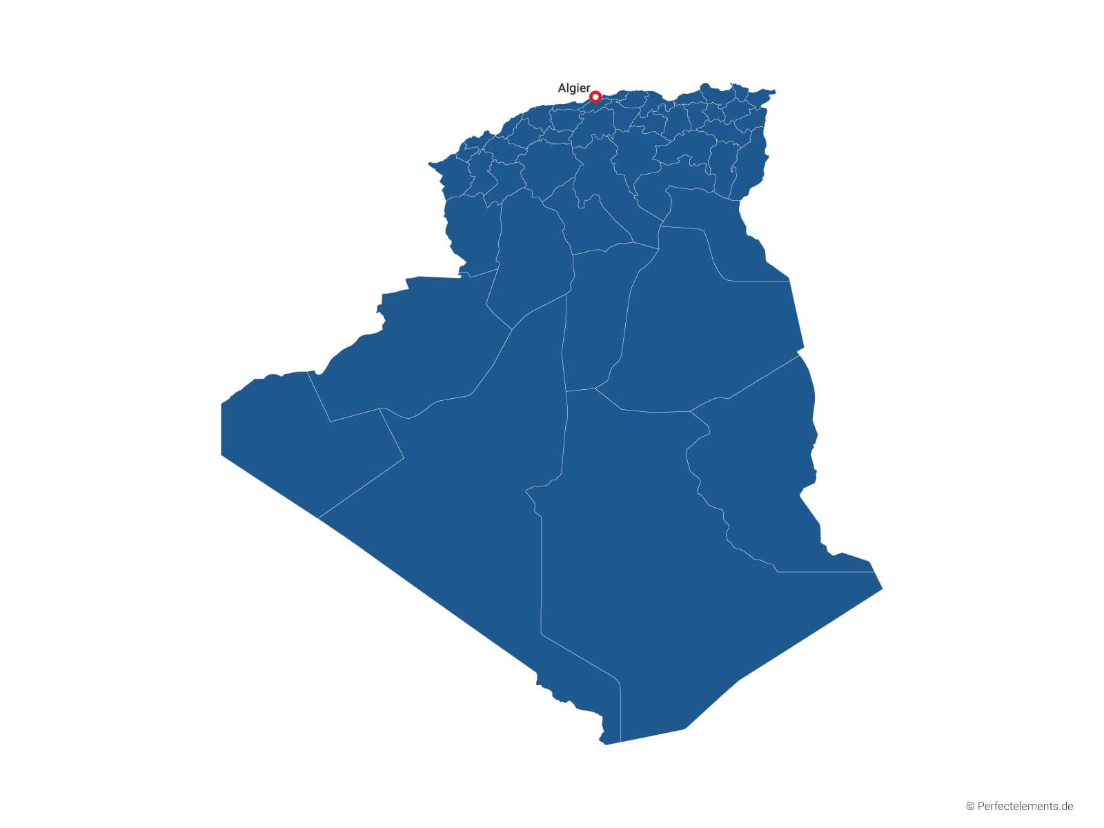 Vektor-Landkarte von Algerien (Einfarbig mit Hauptstadt und Regionen)