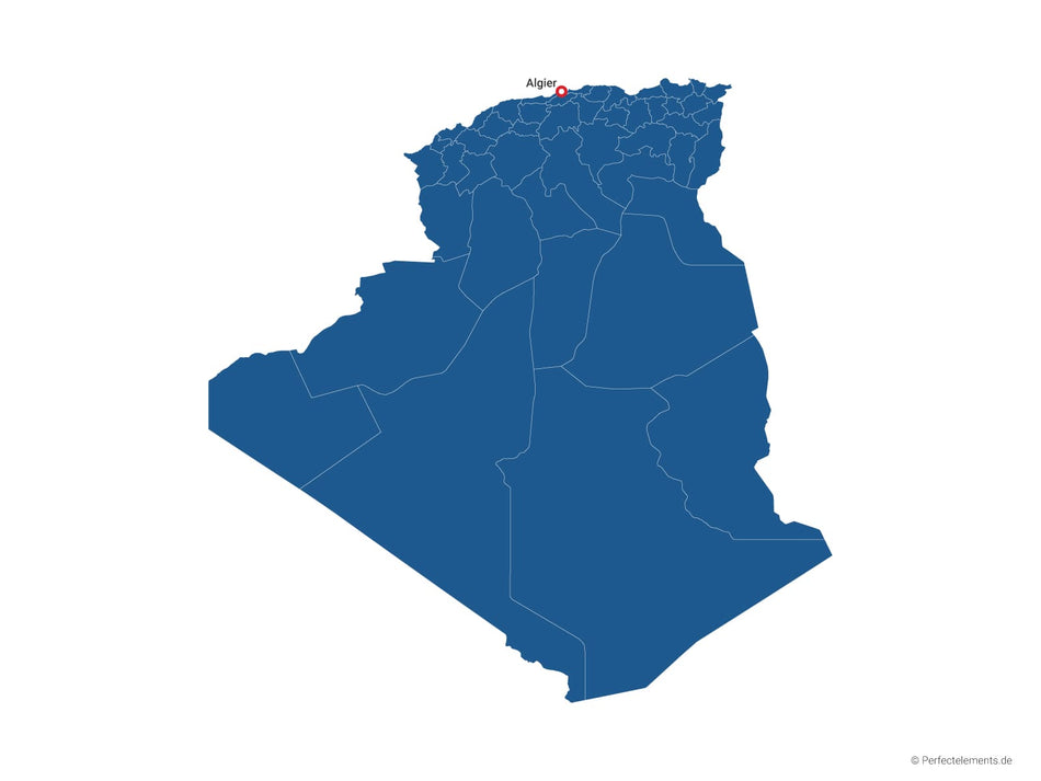 Vektor-Landkarte von Algerien (Einfarbig mit Hauptstadt und Regionen)