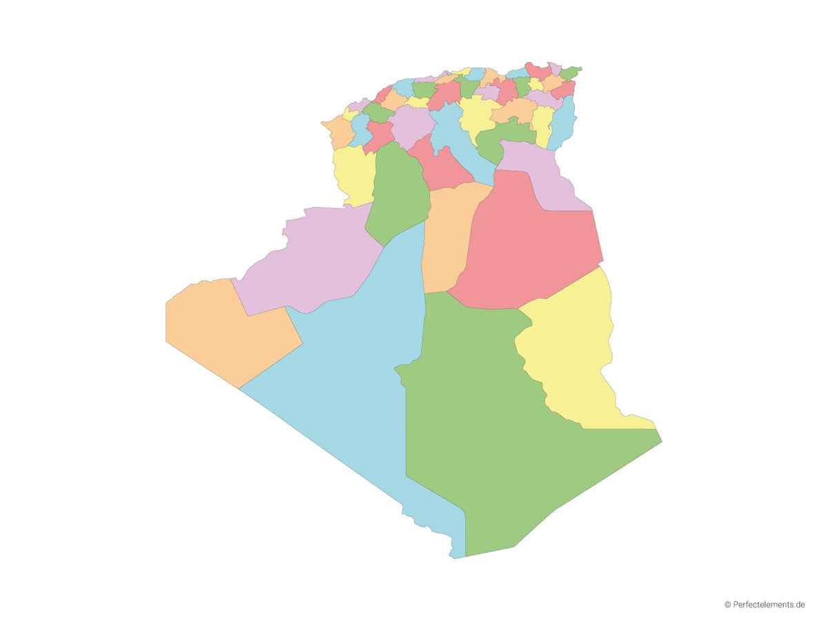 Vektor-Landkarte von Algerien (Mehrfarbig mit Regionen)