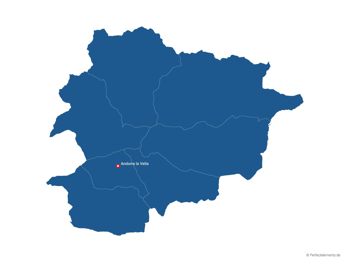 Vektor-Landkarte von Andorra (Einfarbig mit Hauptstadt und Regionen)